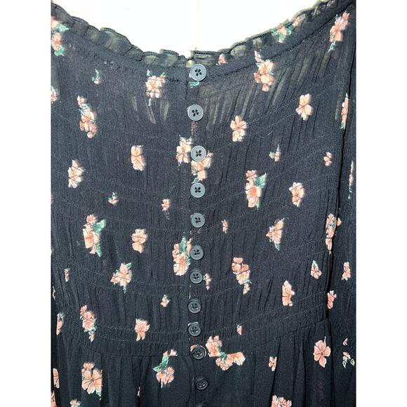 Torrid Tunic Top Womens 3X Sheer Chiffon Floral Smocked Strappy Whimsigoth New - Picture 7 of 13